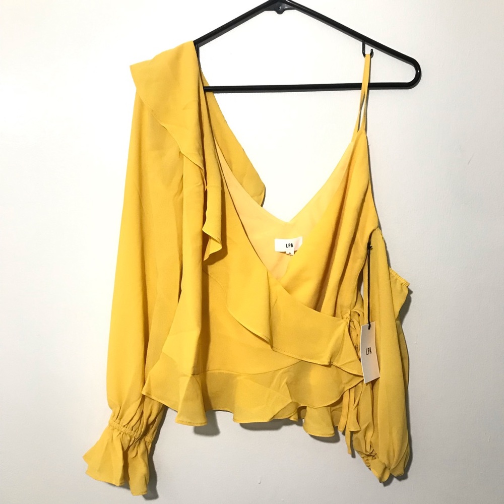 LPA Asymmetrical Ruffle Wrap Top Golden Yellow Sml
